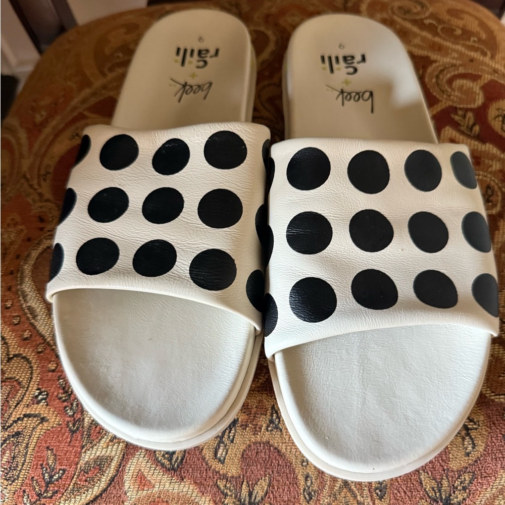 beek Black and White Polka Dot Sandals